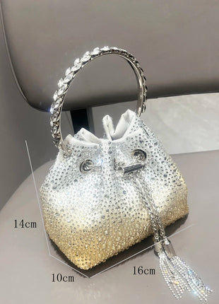 Handle Rhinestones Evening clutch Bag Purses and handbag luxury Designer shoulder bag Shiny Crystal Clutch purse bucket bag PlatiNum