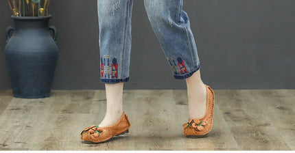 AmaxluluE Jeans larghi strappati da donna alla moda estiva Pantaloni in denim ricamati per il tempo libero da donna Pantaloni Harem elastici da donna vintage