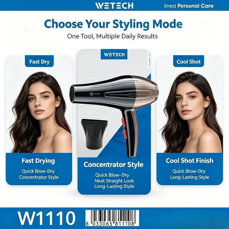 2200W Professional Hair Dryer AC100-240V Adjustable Temperature Speed Cold Shot Blow Dryer With Concentrator Nozzle Salon Home Travel Hair Styling Tool