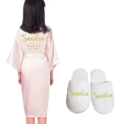 Personalizza Nome Data Ragazza di fiori Kimono Vestaglie Accappatoi da sposa Pigiama Abito per bambini + cintura Camicia da notte Brial Party Kid Robe platinumshop