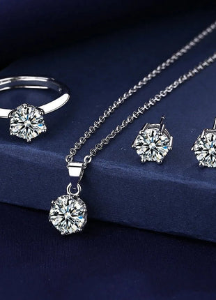 Collana classica di lusso super lucida con ciondolo in moissanite a sei artigli Set di orecchini ad anello da 1 carato per set di gioielli da sposa da donna PlatiNum