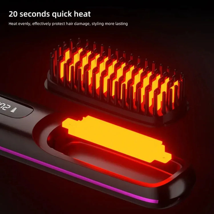 Electric Lcd USB Ceramic Heated Straight Hair Comb, Wireless Portable Negative Ion Styling Tool, Rechargeable Straightening Brush