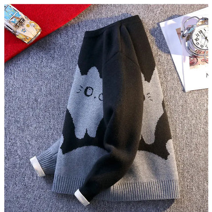 Cartoon Cat's New Knitted Sweater 2025 Men's Autumn/Winter Warm Knitted Sweater Men's Pullover Home Clothes