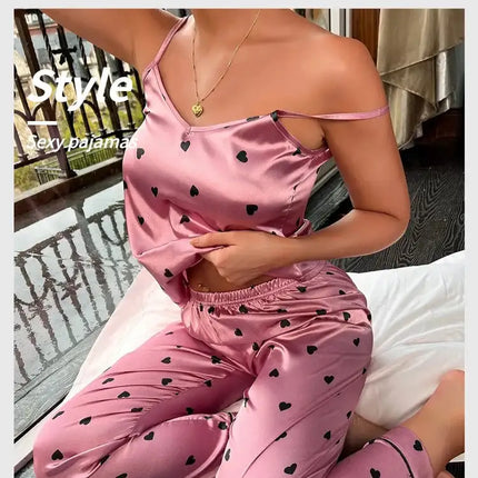 Pigiama da donna in raso di seta set lettera stampa Cami Vest Shirt con pantaloni Sleepwear Ladie Sexy pigiama Lingerie pigiama da notte platinumshop