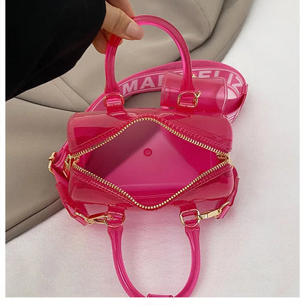 2025 Transparent PVC Beach Bag, Korean Style, Fresh and Sweet Silicone Shoulder Bag, Medium Size with Zipper Closure