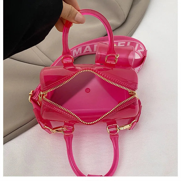Borsa da Spiaggia in PVC Trasparente 2025, Stile Coreano, Borsa a Tracolla Fresca e Dolce in Silicone, Misura Media con Chiusura a Cerniera