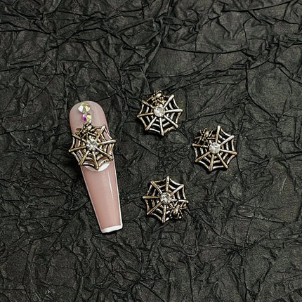 20PCS Alloy Dark Gothic Style Cross Skull Nail Art Decoration Punk Spider Web Coffin Nail Charm Accessories for DIY Crafts
