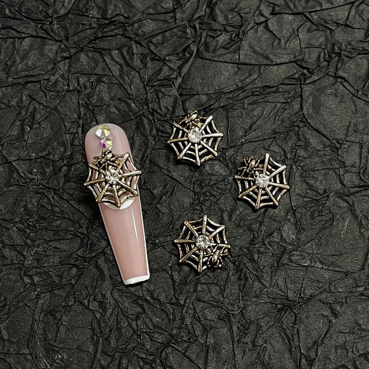20PCS Alloy Dark Gothic Style Cross Skull Nail Art Decoration Punk Spider Web Coffin Nail Charm Accessories for DIY Crafts