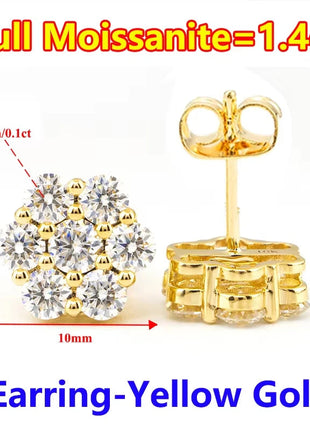 Moissanite Stud Earrings for Women Luxury Women Full Moissanite Stud Earrings Flower D Color Women's Moissanite Set Jewerly PlatiNum
