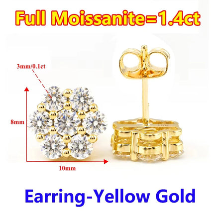 Moissanite Stud Earrings for Women Luxury Women Full Moissanite Stud Earrings Flower D Color Women's Moissanite Set Jewerly PlatiNum