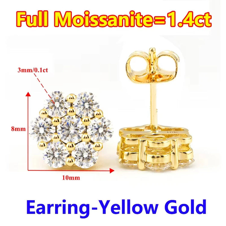 Moissanite Stud Earrings for Women Luxury Women Full Moissanite Stud Earrings Flower D Color Women's Moissanite Set Jewerly PlatiNum