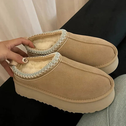 Tasman Winter Warm Wool Women's Tazz Classic Ultra Mini Platform Slippers Thick Sole Genuine Leather And Fur Snow Boots