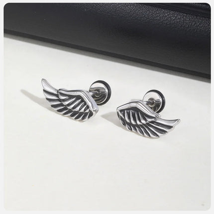 Orecchini a bottone con ala da diavolo gotico Vnox, gioielli per orecchie con piercing in piume d'angelo, Brincos vintage da uomo e ragazzo platinumshop