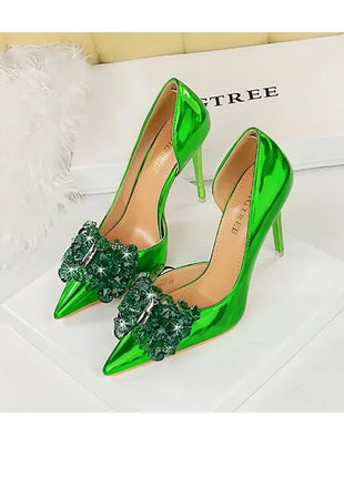 BIGTREE Scarpe con fiocco in strass Décolleté da donna Scarpe da banchetto di lusso Tacchi alti sexy Scarpe da festa con tacco a spillo da donna di grandi dimensioni 41 42 43