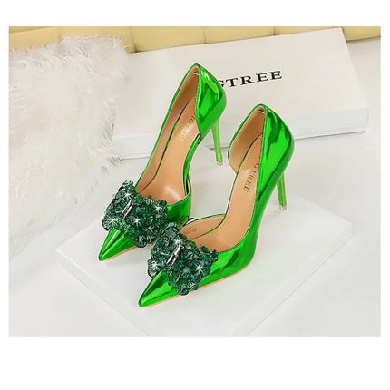 BIGTREE Scarpe con fiocco in strass Décolleté da donna Scarpe da banchetto di lusso Tacchi alti sexy Scarpe da festa con tacco a spillo da donna di grandi dimensioni 41 42 43