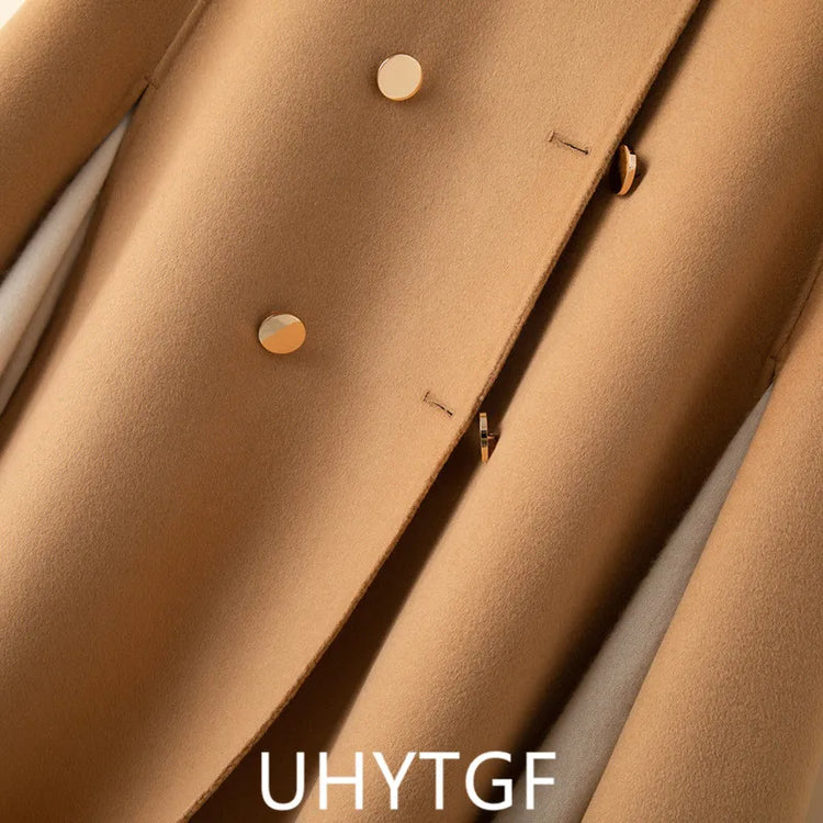 UHYTGF Mid Long Bat Cape Wool Coat Women High-End Double Sided Cashmere Autumn Jacket Female Fashion Casual Ladies Outewear 2029
