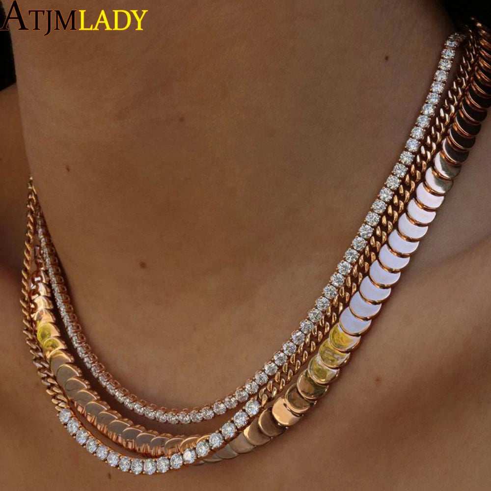 2025 Nuova collana a catena serpente unisex color oro a spina di pesce con perline catena a maglie pavimentata 5A CZ girocollo a forma di luna per gioielli da donna