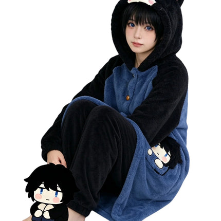 Demon Slayer Kanroji Mitsuri Tokito Muichiro Women Autumn Winter Loungewear Coral Fleece Robe  Love Hashira Cosplay Home Pajamas