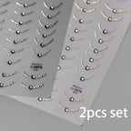 2pcs Set French Tip Nail Stickers Diamond Line 5D Gold Silver French Line Nail Art Stickers Crystal Curve Wave Strips Slider2028