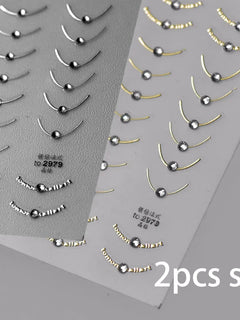 2pcs Set French Tip Nail Stickers Diamond Line 5D Gold Silver French Line Nail Art Stickers Crystal Curve Wave Strips Slider2028