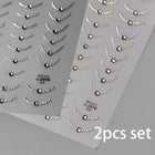 2pcs Set French Tip Nail Stickers Diamond Line 5D Gold Silver French Line Nail Art Stickers Crystal Curve Wave Strips Slider2028
