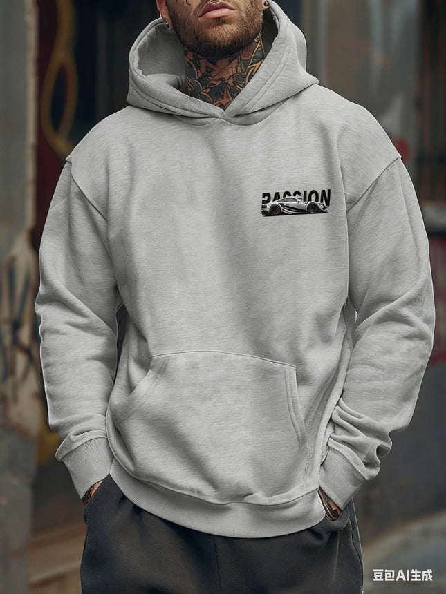 3D Car Print Men's Fashion Long Sleeve Casual Sports Hoodie Sweatshirt, Suitable For Autumn And Spring Outdoor Sports PlatiNum