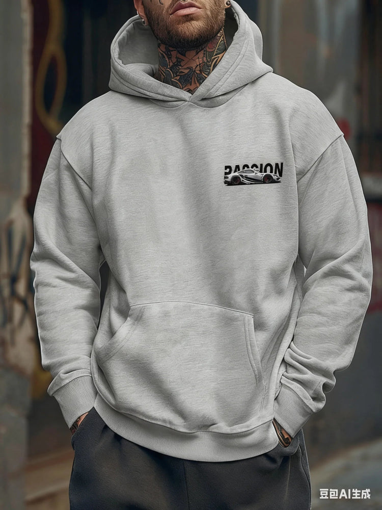3D Car Print Men's Fashion Long Sleeve Casual Sports Hoodie Sweatshirt, Suitable For Autumn And Spring Outdoor Sports PlatiNum