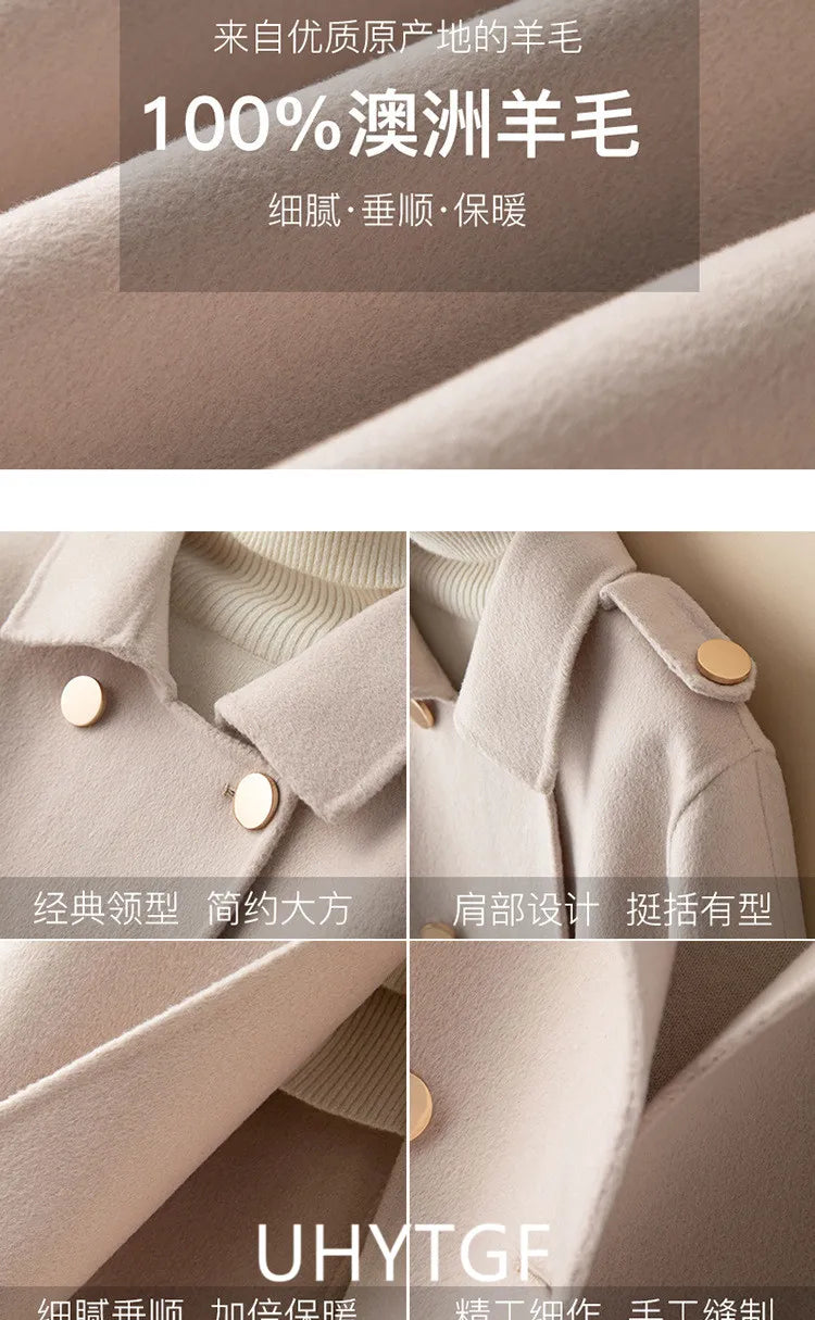 UHYTGF Mid Long Bat Cape Wool Coat Women High-End Double Sided Cashmere Autumn Jacket Female Fashion Casual Ladies Outewear 2029