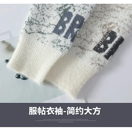 Autumn Winter Men's New Letter Sweater, High-quality Men's Brand Pullover, Warm Knit Tops High Street Trend Base Shirt