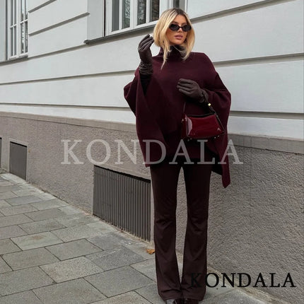KONDALA Stand-up Collar Knitted Cape Coat High Street Casual Loose Cape 2025 Fall Winter Fashion Elegant Streetwear Lady Cape