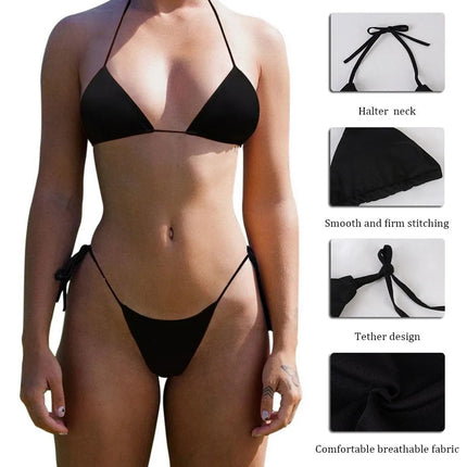 Costume da bagno stile spiaggia per donna Costume da bagno sexy con scollo all'americana Perizoma solido Bikini femminile Costume da bagno Bikini Mujer Lingerie PlatiNum