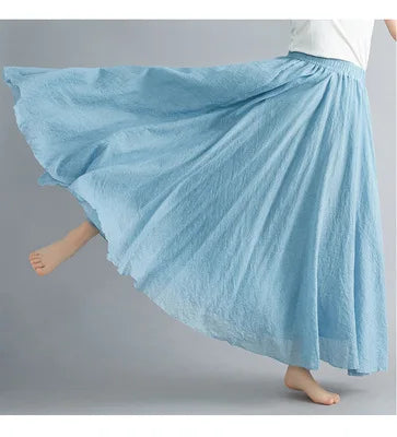 nuove gonne lunghe in cotone di lino da donna 2020 gonne lunghe a pieghe in vita elastica spiaggia Boho gonne estive vintage Faldas Saia