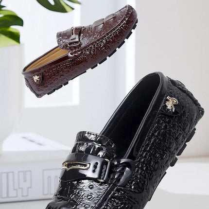 Scarpe Slip-On da Uomo in Pelle di Coccodrillo di Lusso, Scarpe Casual Primaverili ed Estive per la Guida, Stile Coppia, Taglio Basso, Suola in Gomma Traspirante