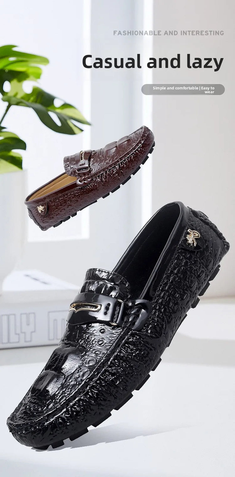 Scarpe Slip-On da Uomo in Pelle di Coccodrillo di Lusso, Scarpe Casual Primaverili ed Estive per la Guida, Stile Coppia, Taglio Basso, Suola in Gomma Traspirante