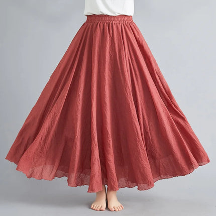 nuove gonne lunghe in cotone di lino da donna 2020 gonne lunghe a pieghe in vita elastica spiaggia Boho gonne estive vintage Faldas Saia