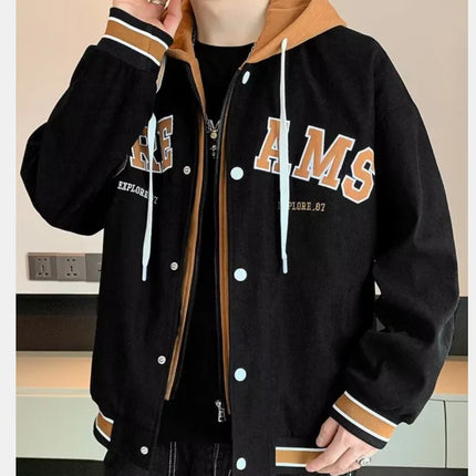 Men's Autumn New Brand All-match Student Letter Hooded Jacket Trendy Women High Quality Varsity Baseball Uniform Jacket