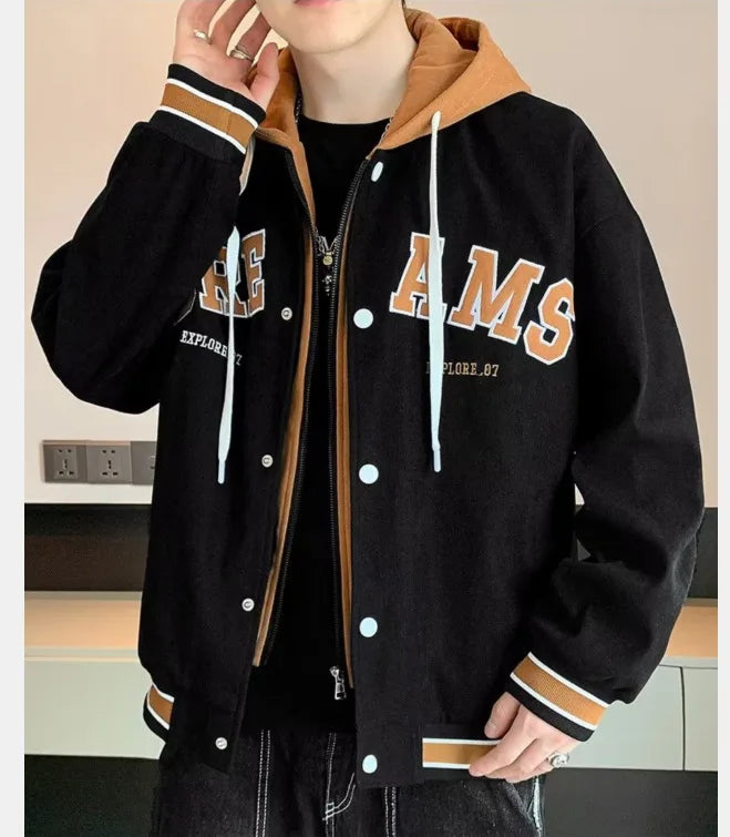 Men's Autumn New Brand All-match Student Letter Hooded Jacket Trendy Women High Quality Varsity Baseball Uniform Jacket