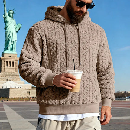 Cross-border Loose Men's Winter Retro Warm Double-Sided Velvet Casual Trend Hooded Pocket High Street Sweater
