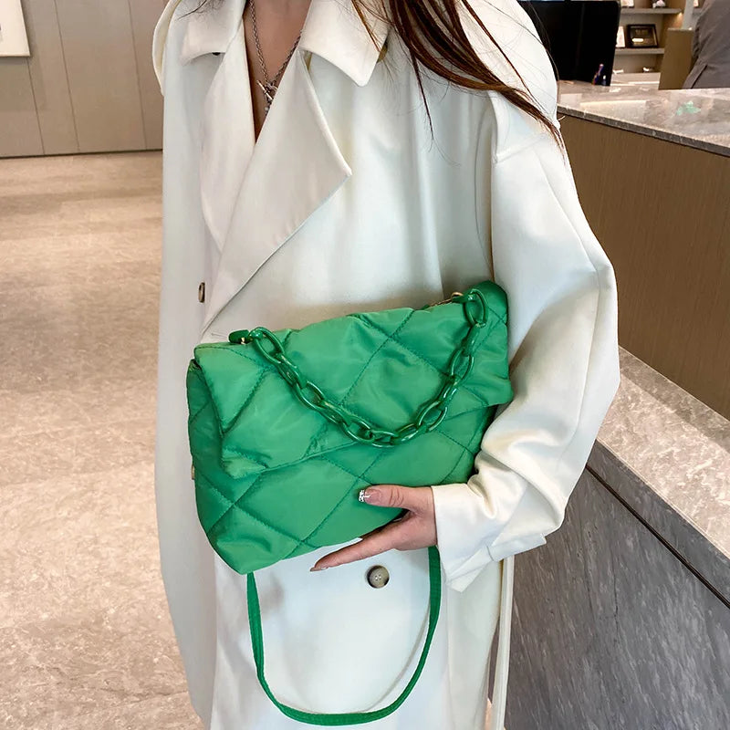 Yogodlns Large Capacity Crossbody Square Bags Casual Chain Women Underarm Bags Fashion Quilted All-match Winter Simple Shopping