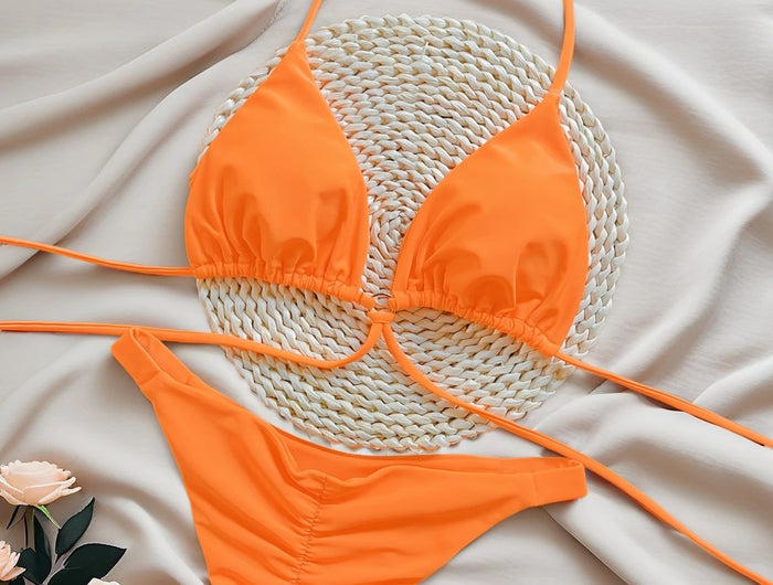 Set Bikini Triangolo Sexy Micro Perizoma Donna, Costume da Bagno Stampa Bandage, Abbigliamento da Spiaggia platinumshop