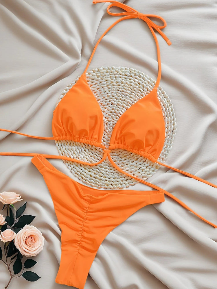 Set Bikini Triangolo Sexy Micro Perizoma Donna, Costume da Bagno Stampa Bandage, Abbigliamento da Spiaggia platinumshop