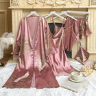 4PC Abito di seta Abito da notte Pigiama di raso di pizzo da donna Abito con scollo a V Cami Camicie