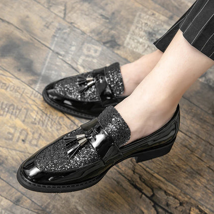 Mocassini di Lusso da Uomo con Tacco Basso, Slip-on Casual in Pelle Dorata, Scarpe da Festa con Nappe, Scarpe Eleganti da Uomo, Scarpe con Plateau da Uomo