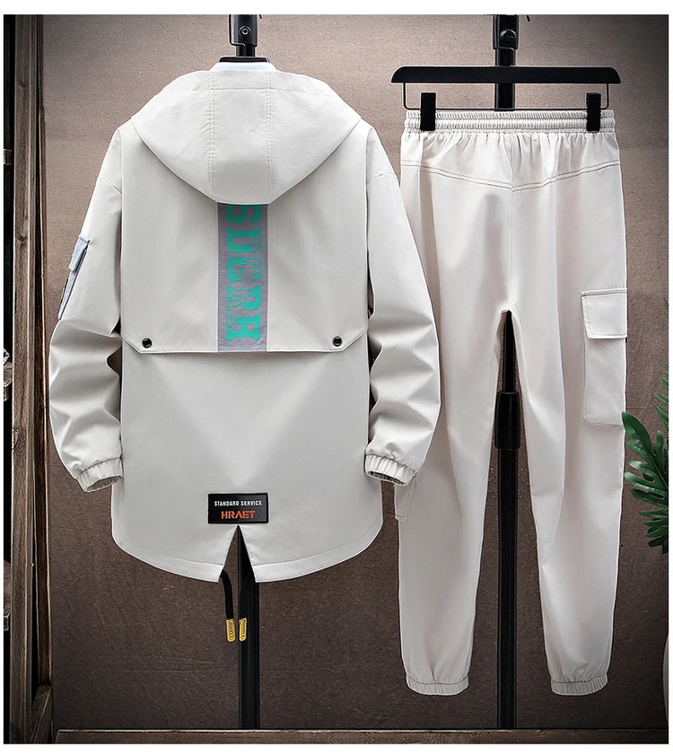 Spring Casual Men Sets Two Pieces Fashion Korean Trend Hooded Jacket + Pants Autumn Baseball Uniform Suit Man Outfit