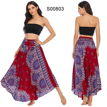 Boho Gonne Donna Rayon Beach Abito lungo Estate Bohemian Jupe Longue Femme Elastico in vita Stampa Fasciatura floreale Halter Hippie platinumshop