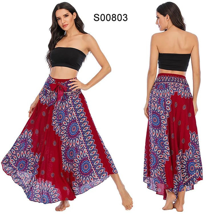 Boho Gonne Donna Rayon Beach Abito lungo Estate Bohemian Jupe Longue Femme Elastico in vita Stampa Fasciatura floreale Halter Hippie platinumshop