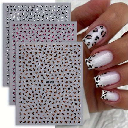 3Pcs Leopard Print Nail Stickers Easy DIY Manicure Decals Party Wedding Nail Art Decorations