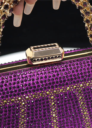 Popular In Nigeria Exquisite Evening Bags With Diamond Design Fashion Handle Clutch Rhinestone Embellished Long Chain Bag PlatiNum