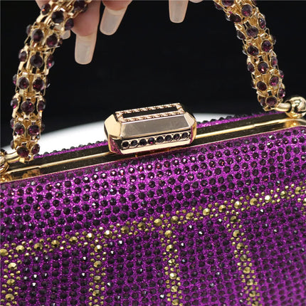 Popular In Nigeria Exquisite Evening Bags With Diamond Design Fashion Handle Clutch Rhinestone Embellished Long Chain Bag PlatiNum