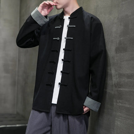 Camicie da Uomo Retrò Cinesi Traspiranti Stile Tang, Comode per Kung Fu e Tai Chi, Casual a Maniche Corte, Tinta Unita